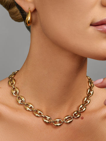Nialaya Women's Necklace Gold Mariner Link Choker Gold Mariner Link Choker 15 Inches / 38.1 cm WNECK_329
